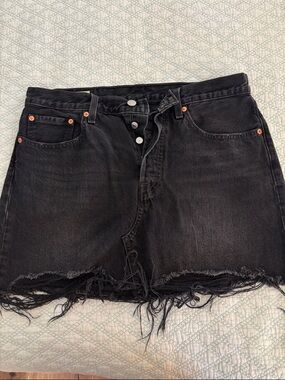 Levi's Black Distressed Denim Mini Skirt